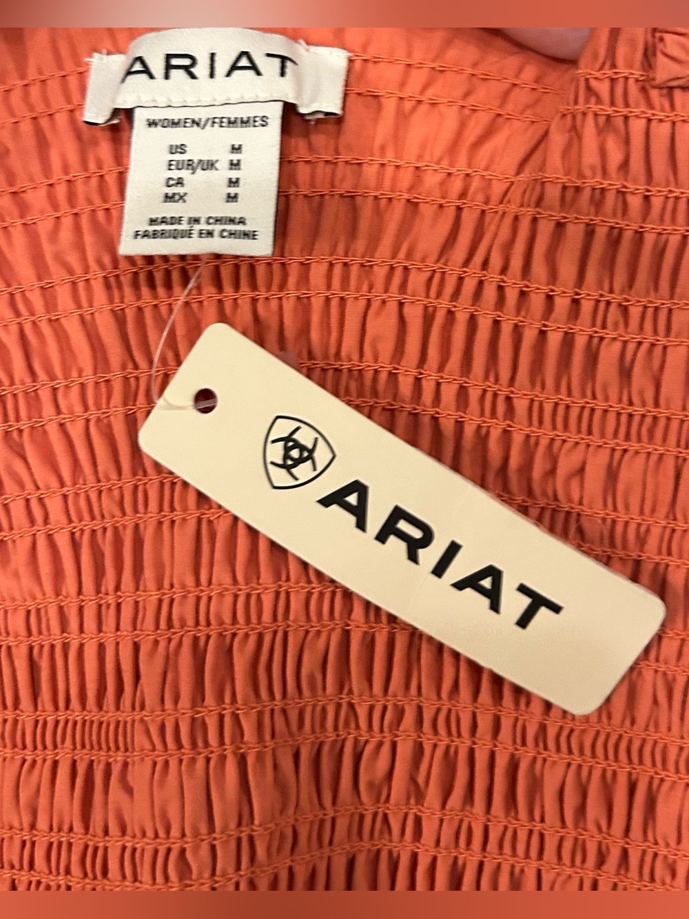 Ariat Darla Smocked Cropped Square-Neck Tank Top Langoustino Boho Western Size M - Picture 7 of 11
